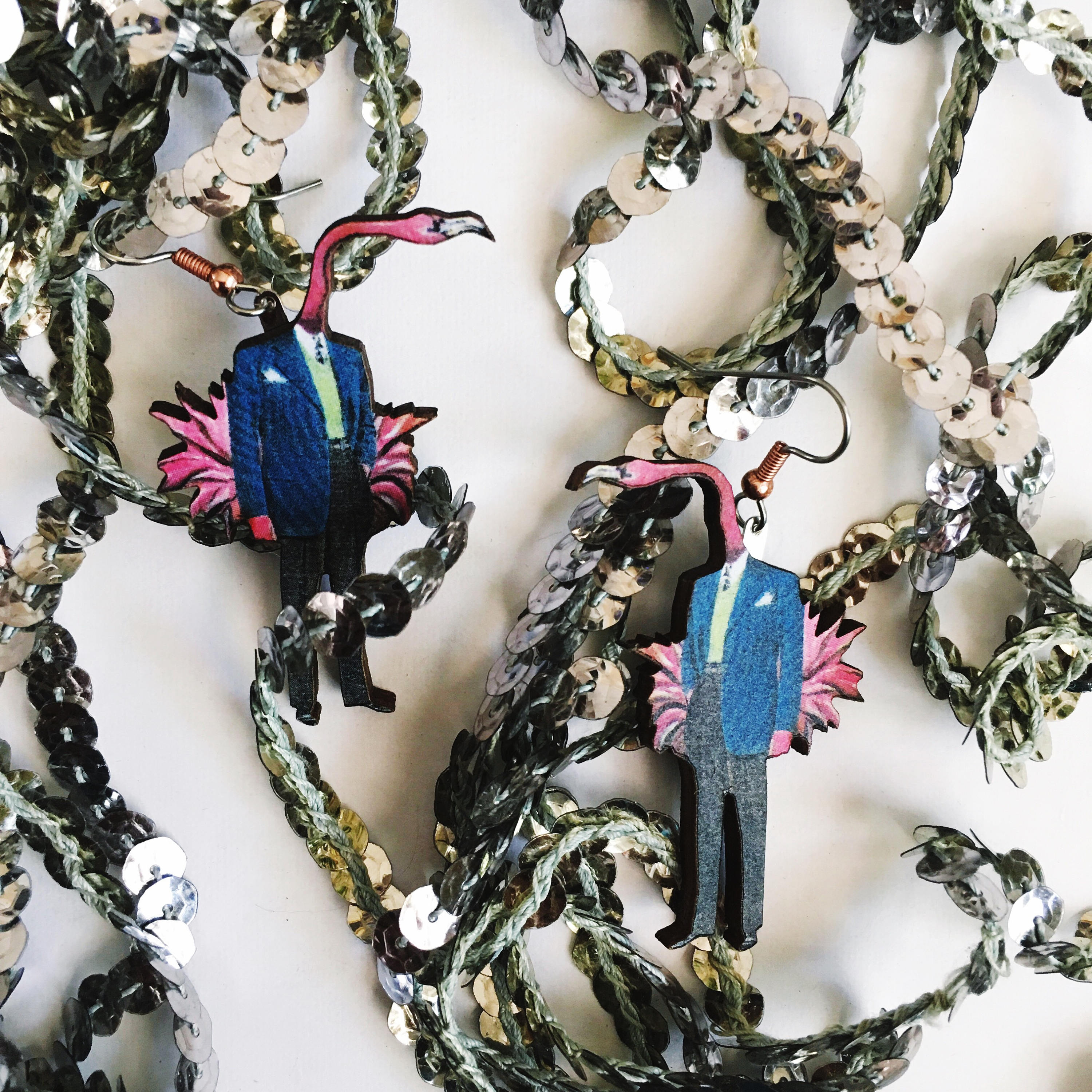 Flamingo Earrings, Weird Earrings, Kitsch Florida Jewelry Tropical, Laser Cut, Fun Gifts Vintage Miami, Quirky Kitschy Pink, Lightweight Big - Thumbnail 4