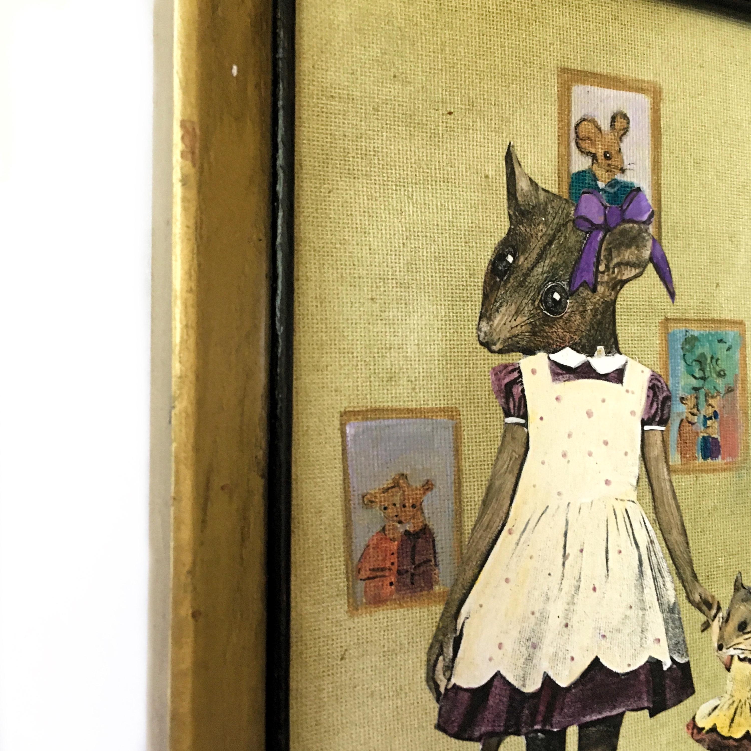 Weird Original Art, Rodent with Doll Mixed Media Painting, Strange and Unusual Collage, Kitschy Cute Vintage Inspired Decor, Kitsch Retro - Thumbnail 2