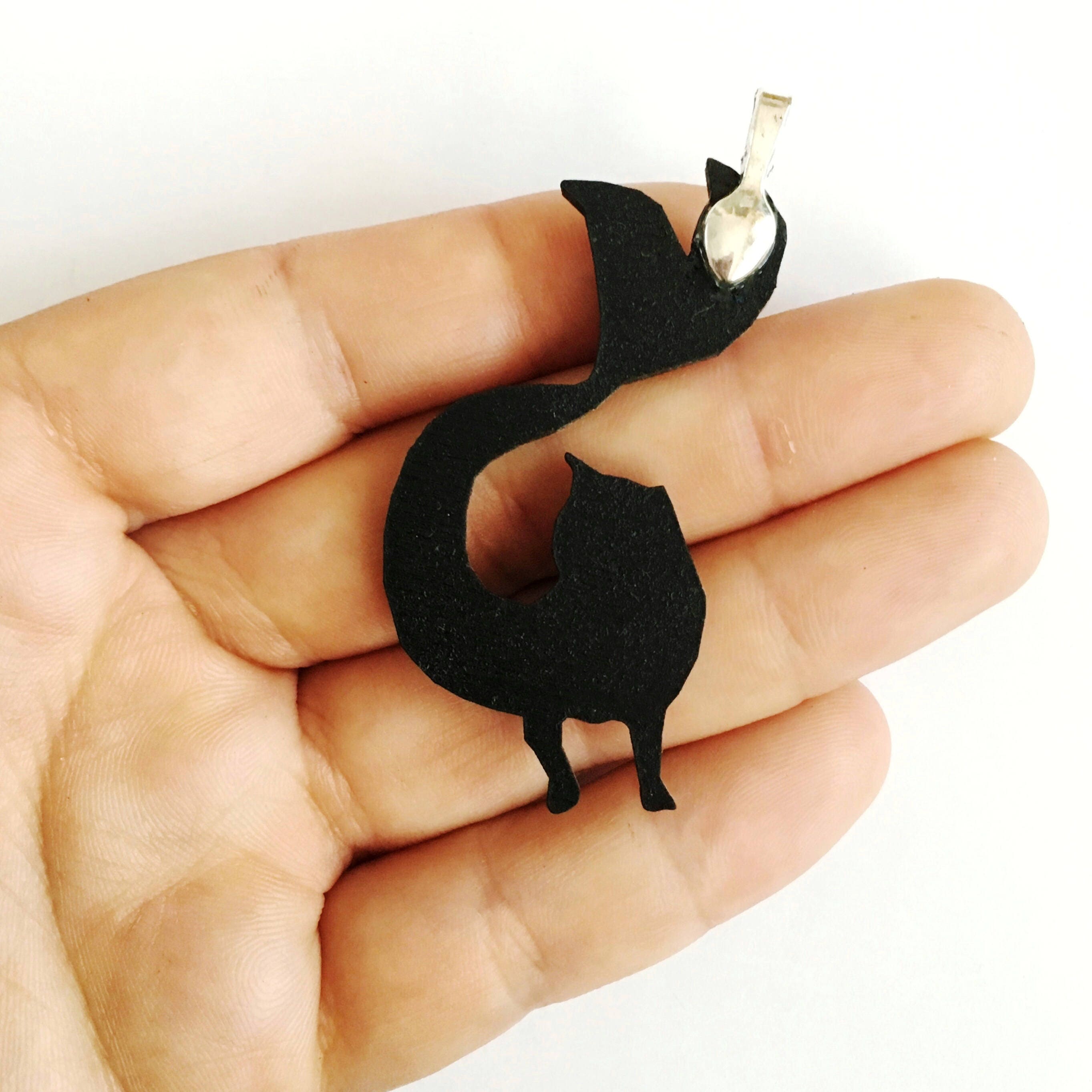 Mermaid Cat Pendant Necklace, White Cat Jewelry Weird, Laser Cut Wood, Illustrated Mermaid Retro Cats Vintage Surreal Illustration Kitty - Thumbnail 3