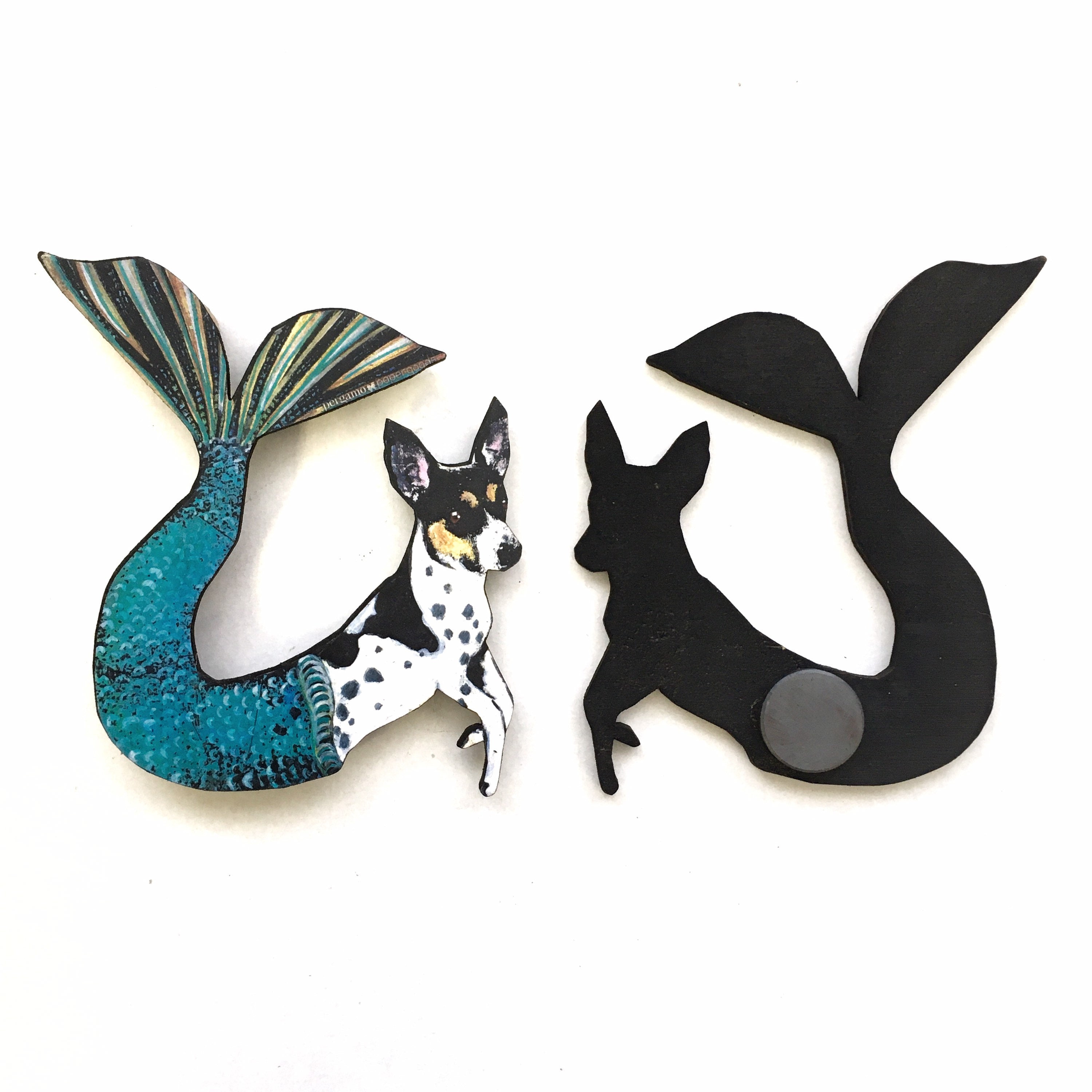 Mermaid Dog Magnet, Rat Terrier Gift, Dog Mermaid Gifts, Weird Dog Art, Rat Terrier Memorial Art Fantasy for Veterinarian, Animal Rescue - Thumbnail 3
