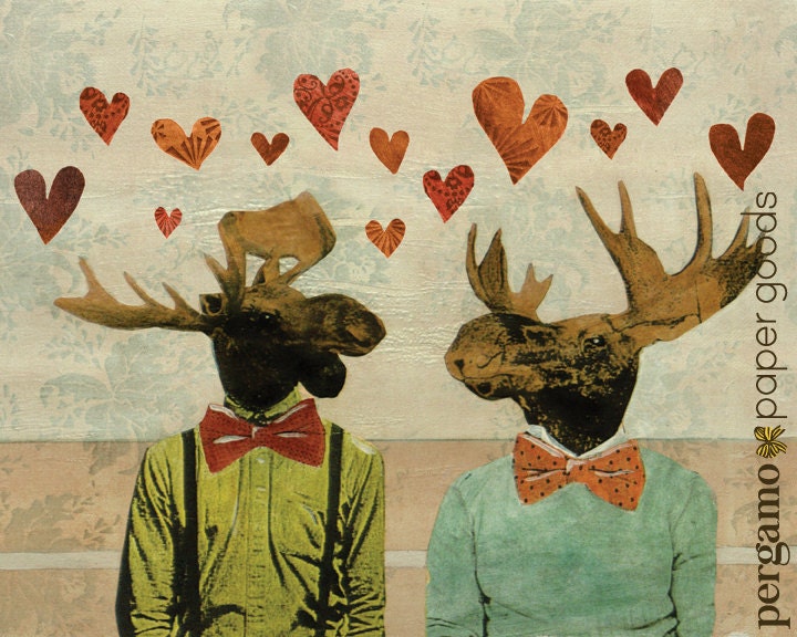 Gay Art Print, 8x10" Love Moose Decor, Wedding Marriage, 1st Anniversary Gift, Queer LGBTQ LGBT Pride, Husband Gifts for Boyfriend Fiance - Thumbnail 2