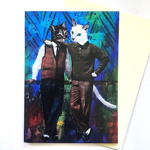 Karta gejowska dla miłośników kotów, LGBTQ Koty, Vintage Love Retro, Najlepsze karty Gay Pride Małżeństwo Rocznica ślubu, Ilustracja mediów mieszanych LGBT