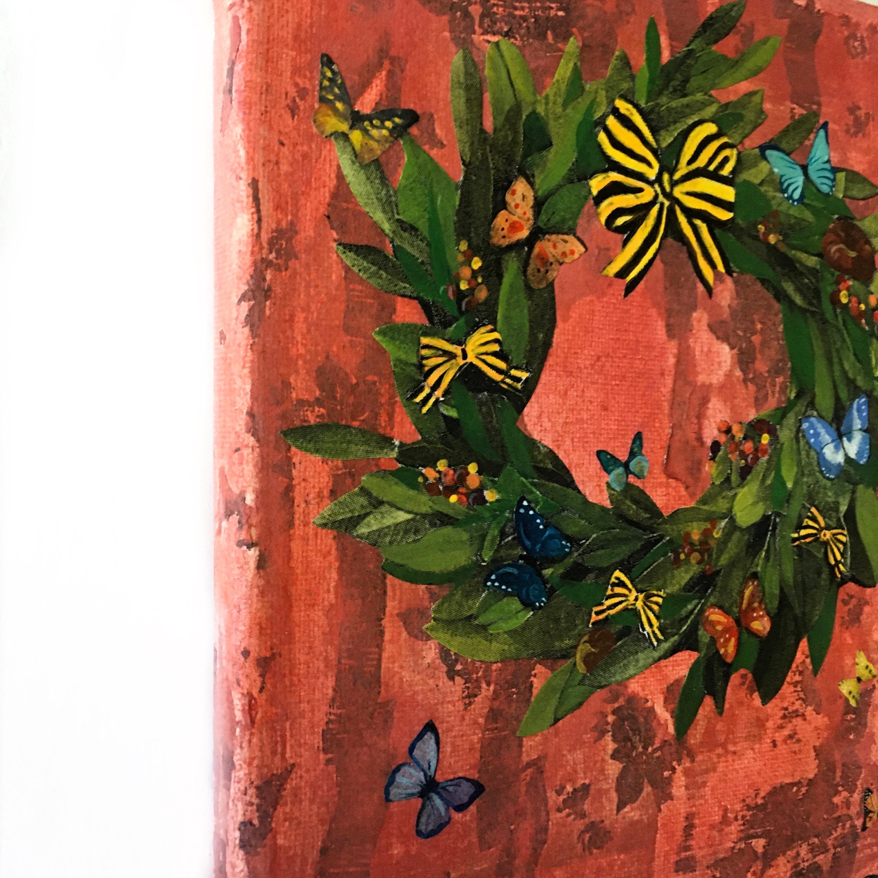 Festive Wreath Collage, Vintage Animal Mixed Media Painting, Strange and Unusual Wall Art, Kitschy Cute Inspired Decor, Kitsch Retro Art - Thumbnail 2