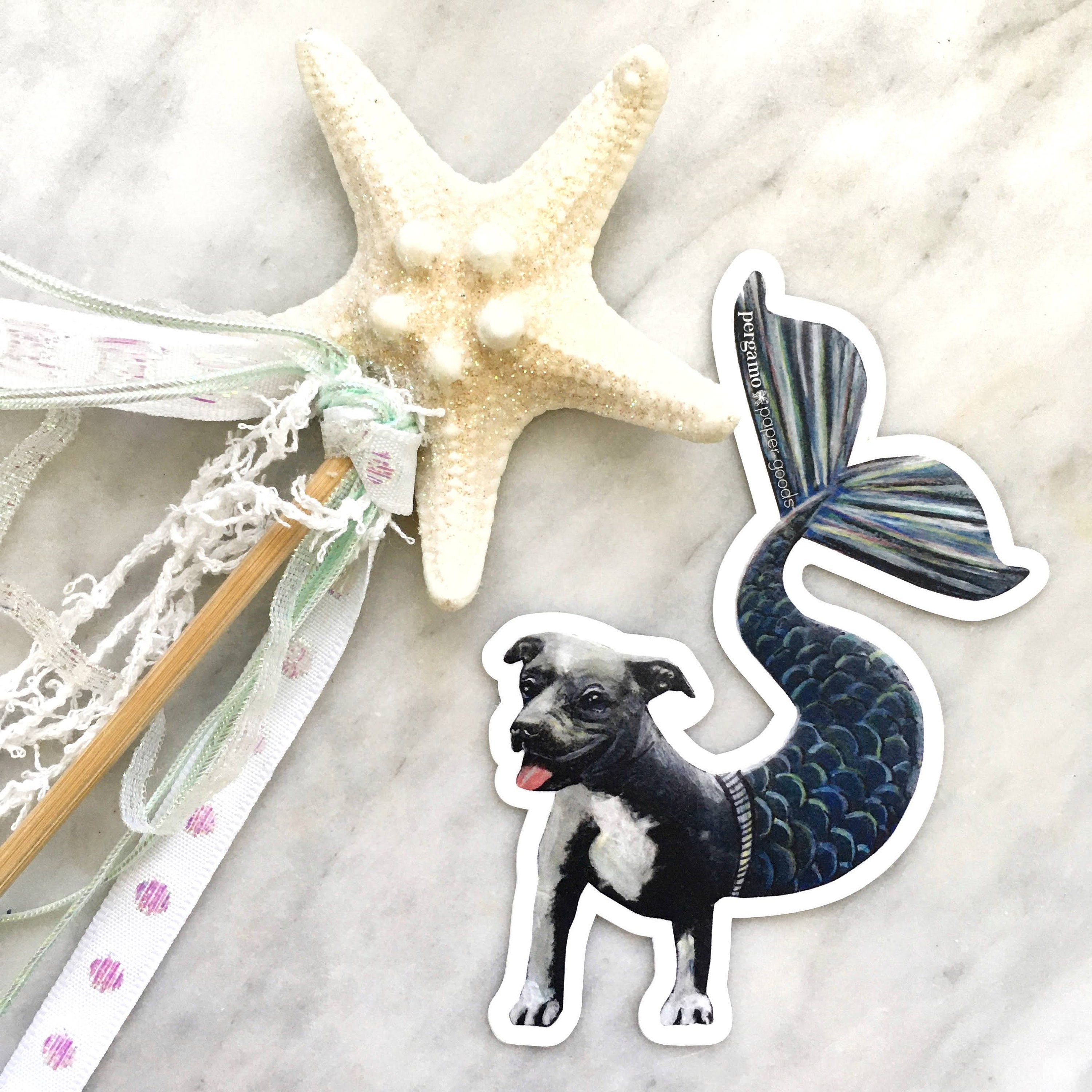Pitbull Sticker, Dog Mermaid Sticker, Dog Sticker, Fantasy Sticker, Laptop Sticker, Pitbull Decal, Pit Bull Mom, Blue Pit Bull Terrier - Thumbnail 4