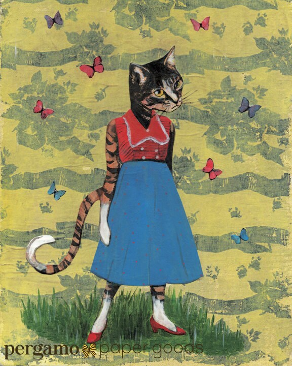 Butterfly Cat Art Print, 8x10 Weird Cat Bathroom Art, Vintage Animal Art, Primary Colors, Crazy Cat Lady, Cat Mom Gift, Wholesale Art - Thumbnail 2