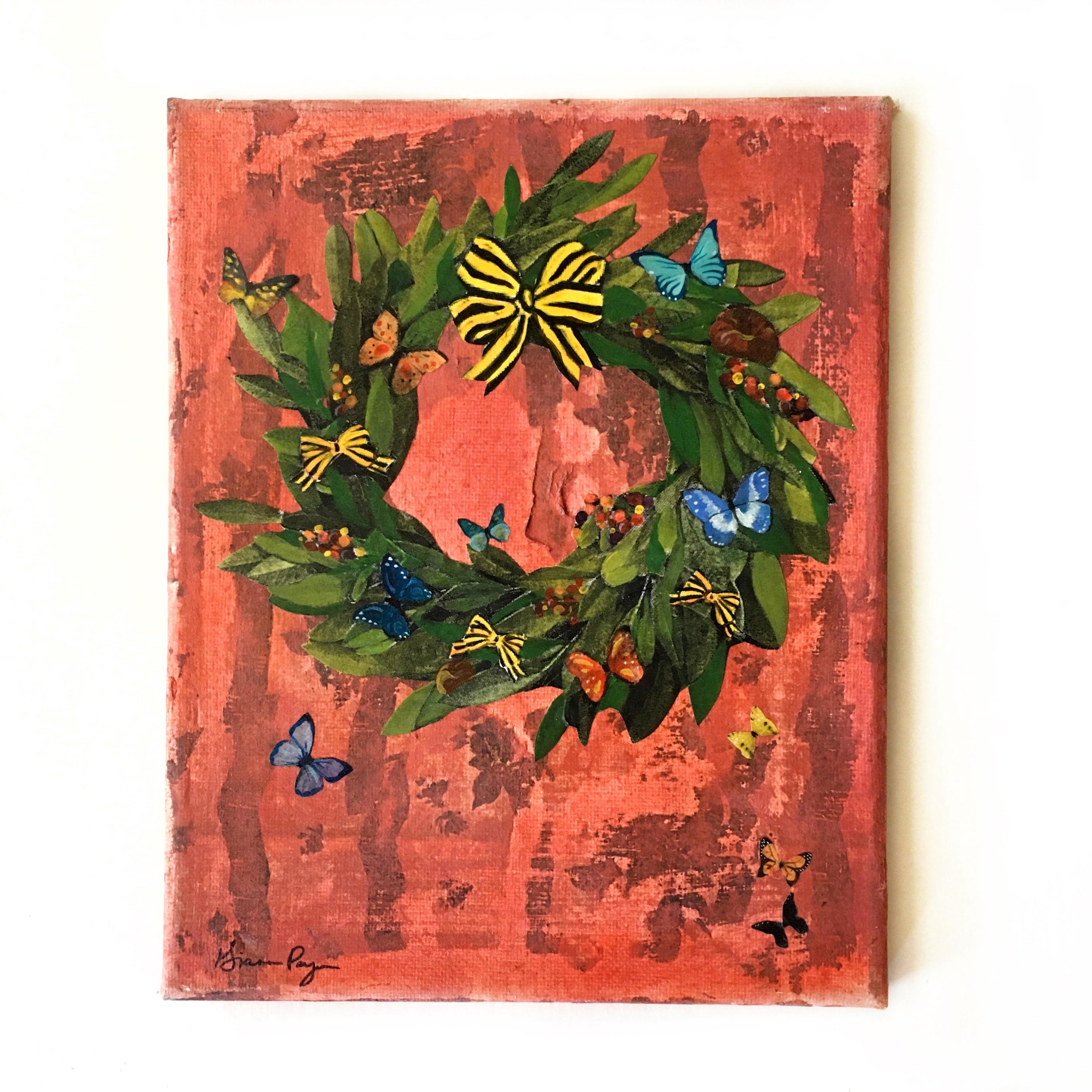 Festive Wreath Collage, Vintage Animal Mixed Media Painting, Strange and Unusual Wall Art, Kitschy Cute Inspired Decor, Kitsch Retro Art