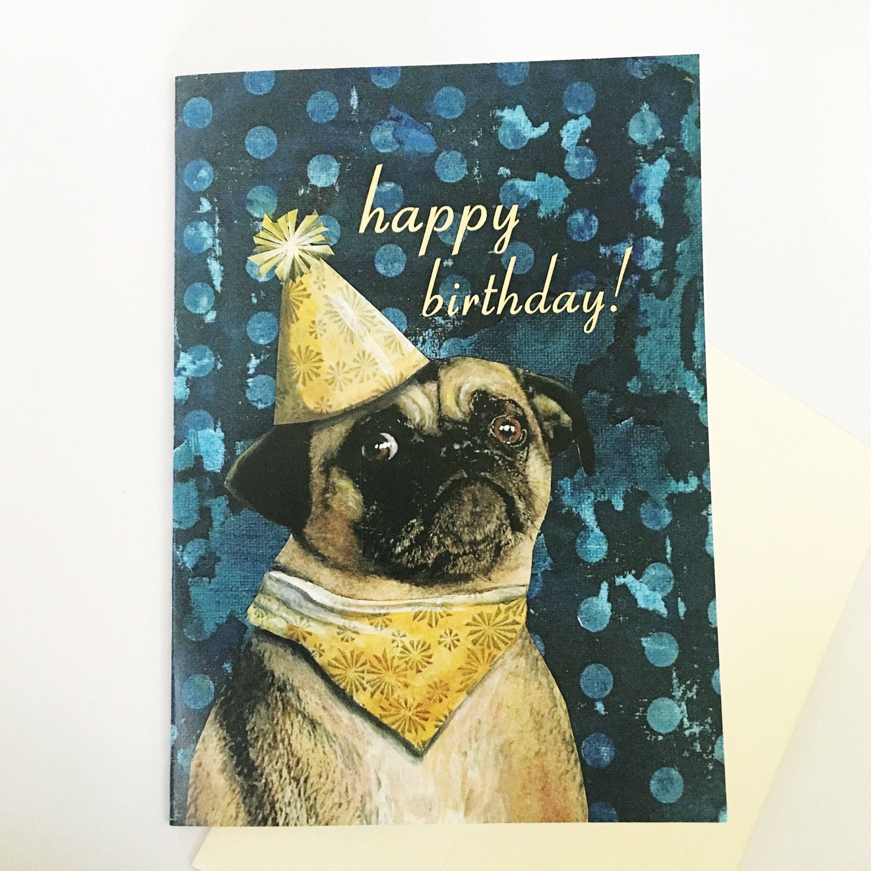 Pug Birthday Card, Happy Birthday Retro Greeting Card, Unique Illustrated Dog Rescue, Weird Cards Weird Art, Fawn Pug Love, Adopt Don't Shop - Thumbnail 5