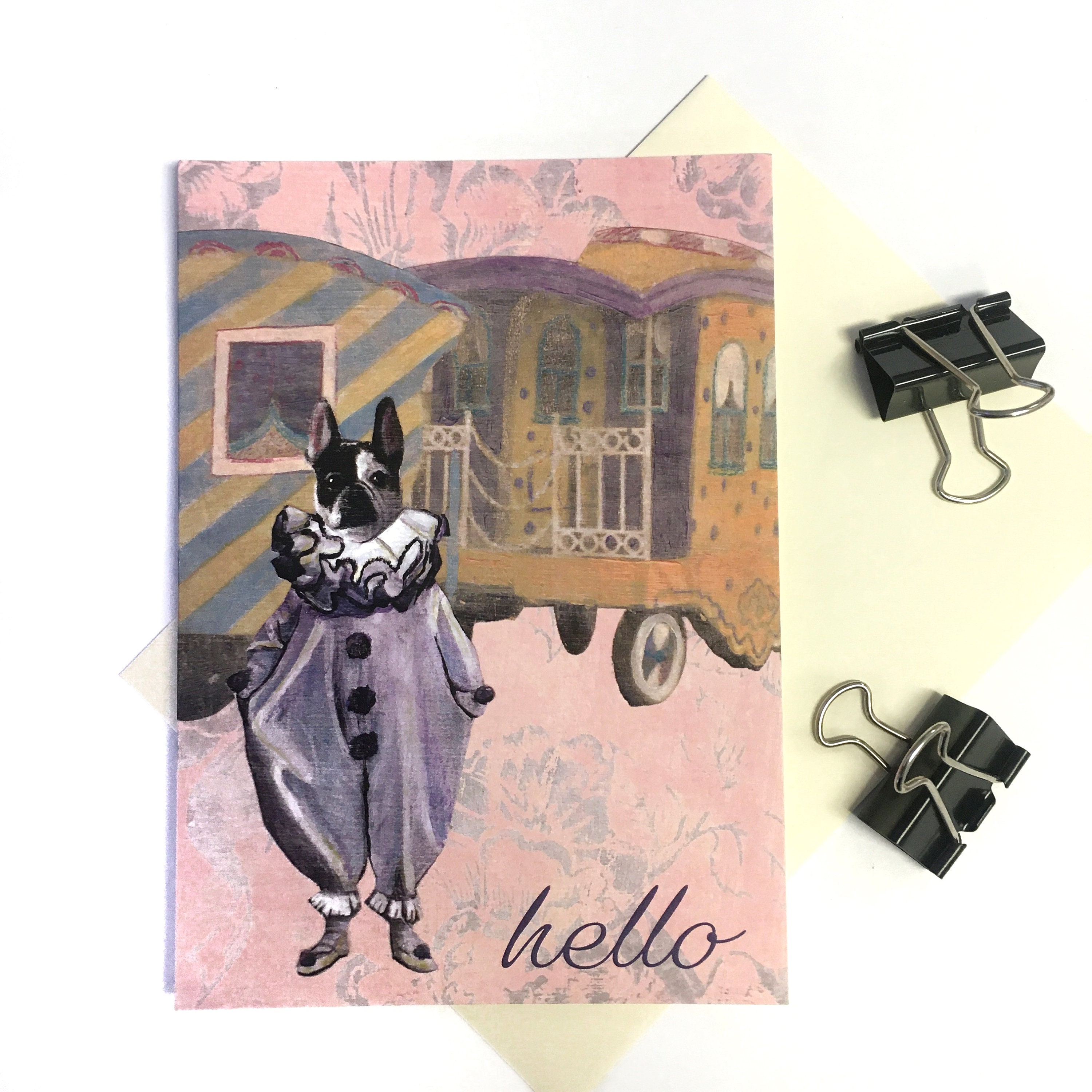 Frenchie Card, French Bulldog Cards, Weird Art Vintage Clown Card, Weird Animal Stationery, Dressed Up Dog Rescue, Surreal Retro Fun Strange - Thumbnail 3