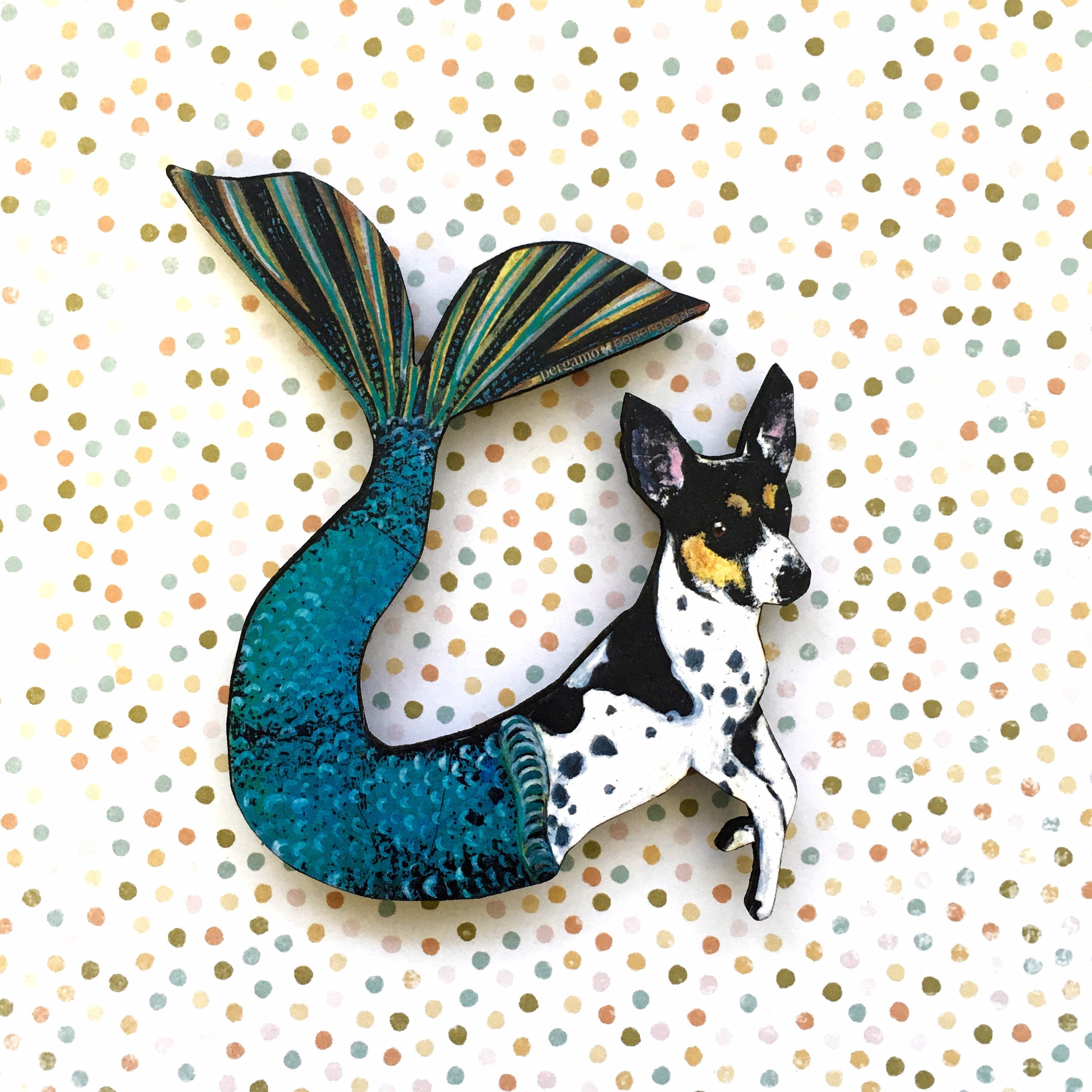 Mermaid Dog Magnet, Rat Terrier Gift, Dog Mermaid Gifts, Weird Dog Art, Rat Terrier Memorial Art Fantasy for Veterinarian, Animal Rescue - Thumbnail 4