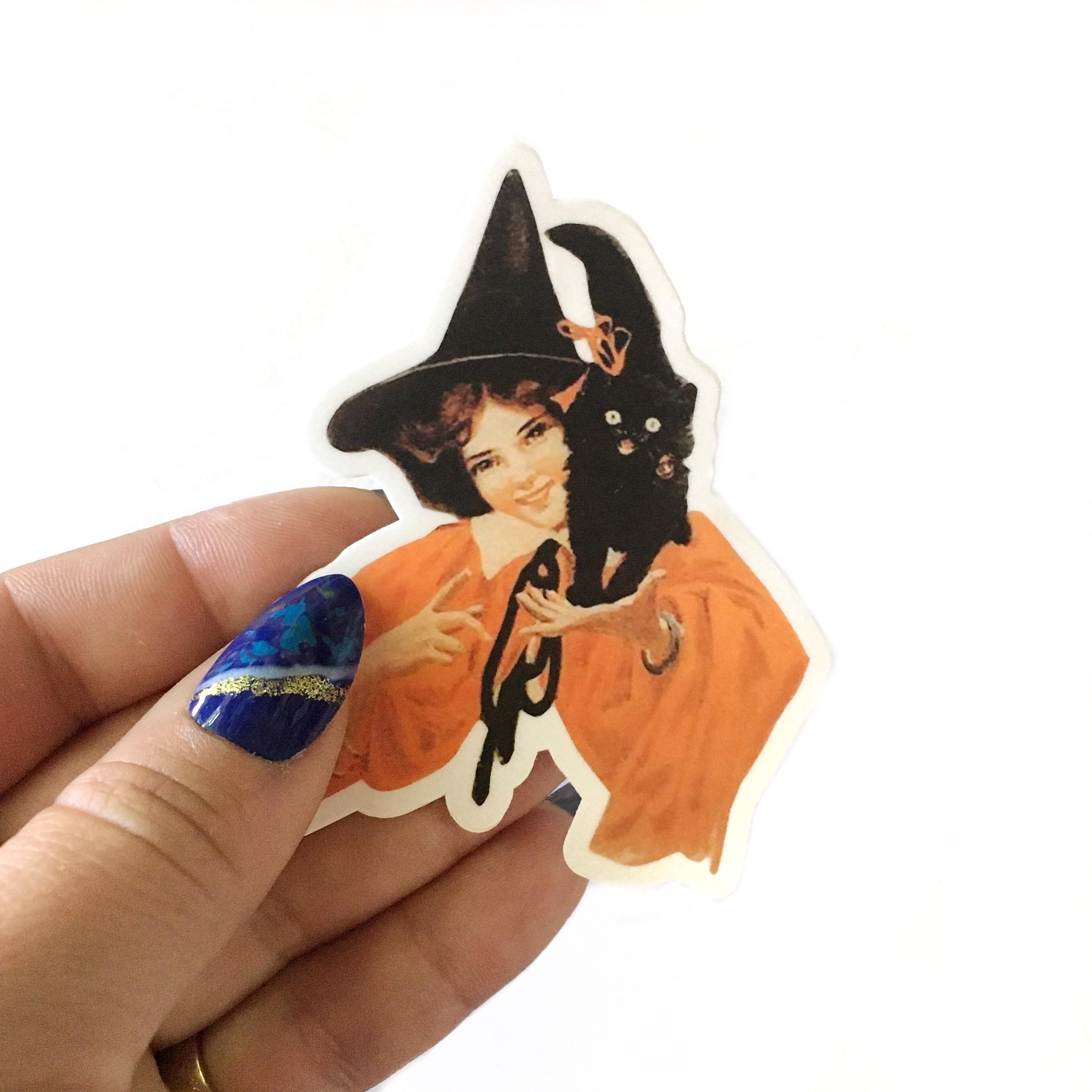 Halloween Vinyl Stickers, Vintage Halloween Pumpkin Witch Cat, Creepy Scary, Laptop Decals Decal Antique Retro Mix and Match Sticker Pack - Thumbnail 5