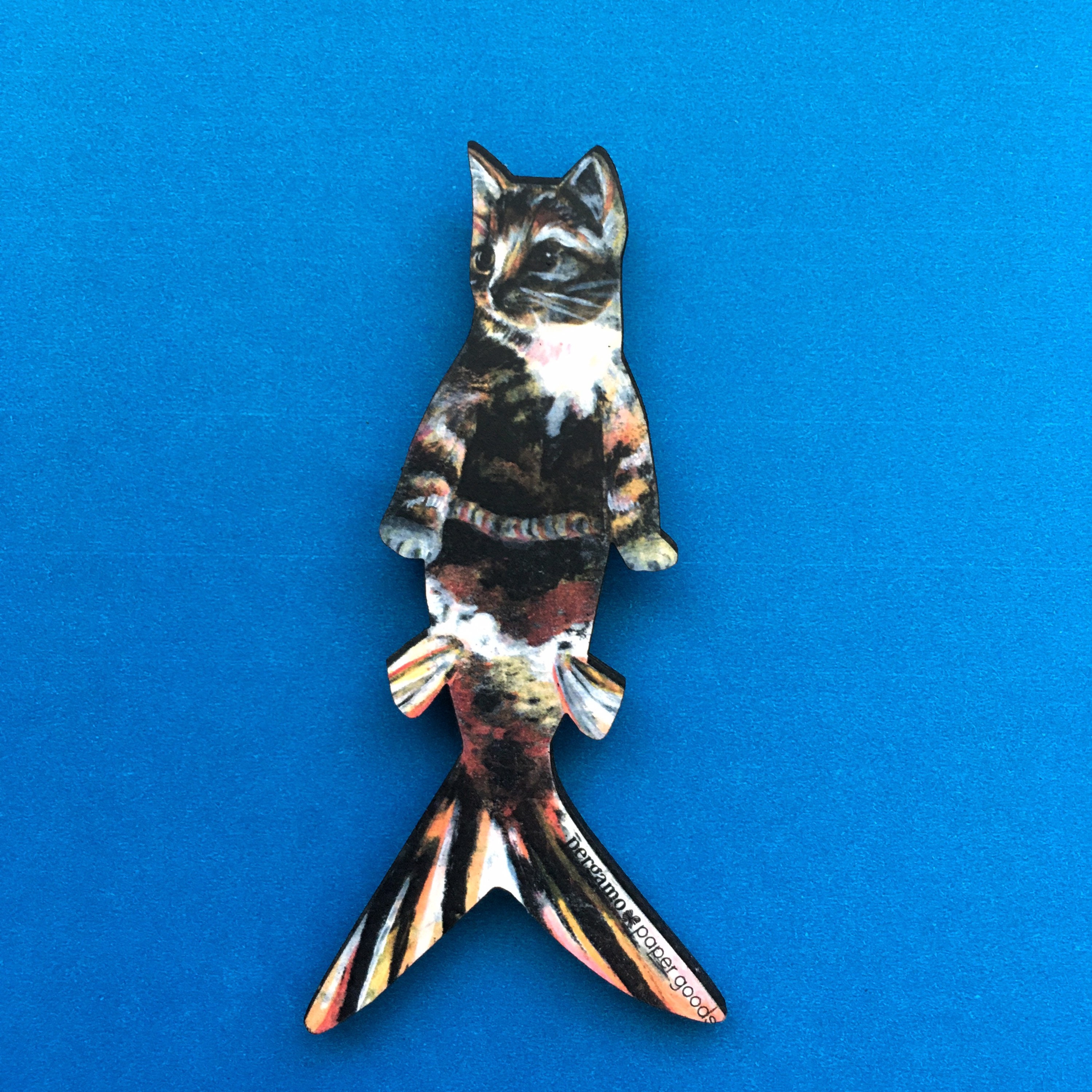 Mermaid Cat Magnet, Kitsch Tabby Orange Cat Mermaid, Weird Animal Magnets Fridge, Teacher Housewarming Gift, Back to school, Retro Surreal - Thumbnail 4