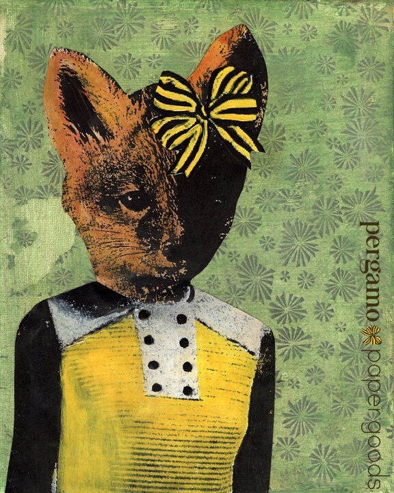 Fox Art Print, 8x10 Vintage Nursery Wall Art, Dressed Up Animals, Weird Art, Wholesale Animal Art, Fox Lover Decor, Mixed Media Collage - Thumbnail 2