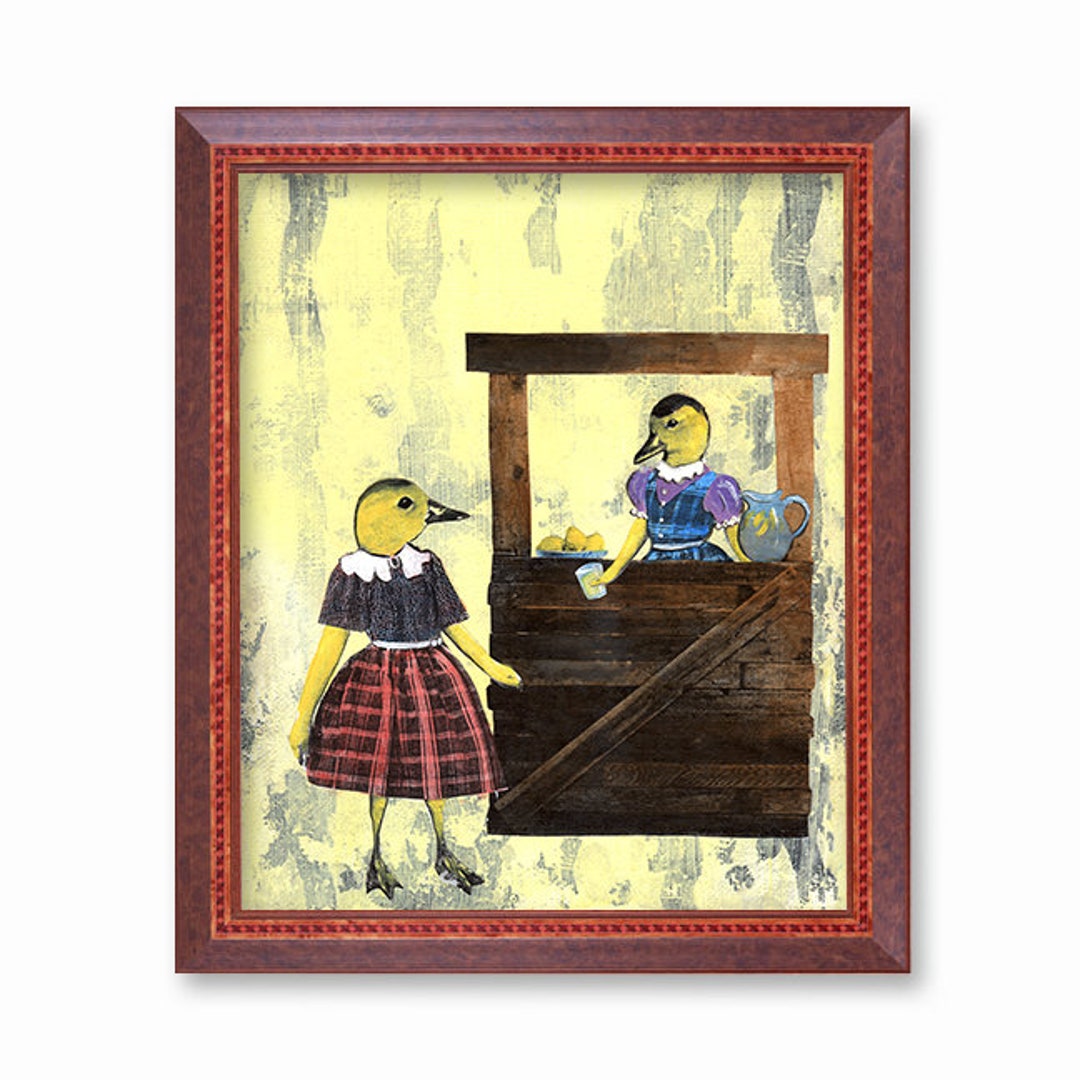 Kitsch Art Print, Vintage Ducks Lemonade Stand, Kitschy Retro Fashion