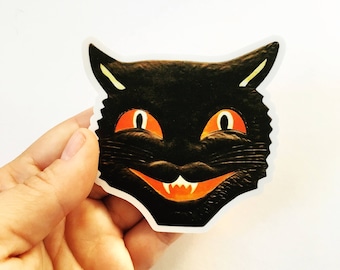 Black Cat Sticker, Vintage Halloween Vinyl Stickers, Creepy Scary Cool, Laptop Decals Yeti Decal Antique Retro Mix and Match Sticker Pack