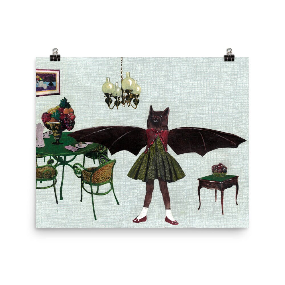 Bat Art Print, 16x20 Halloween Art, Retro Housewarming Gift, Weird Art, Vintage Halloween Decor, Collage for Animal Lovers Goblincore Poster