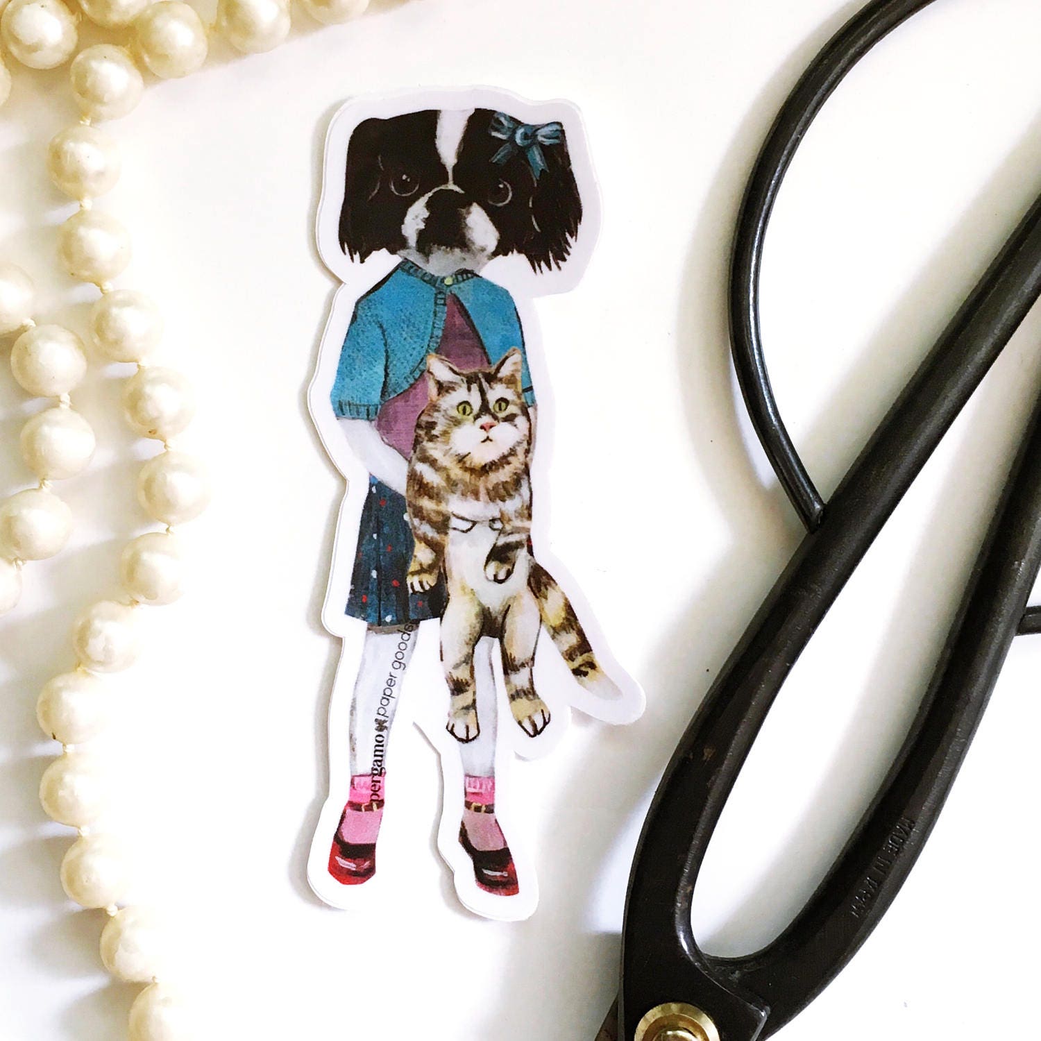 Dog Vinyl Sticker, Surreal Dog and Cat Stickers, Japanese Chin Laptop Sticker Pack, Outdoor Yeti phone Case Flask Decal, Weird Art Decals - Thumbnail 6