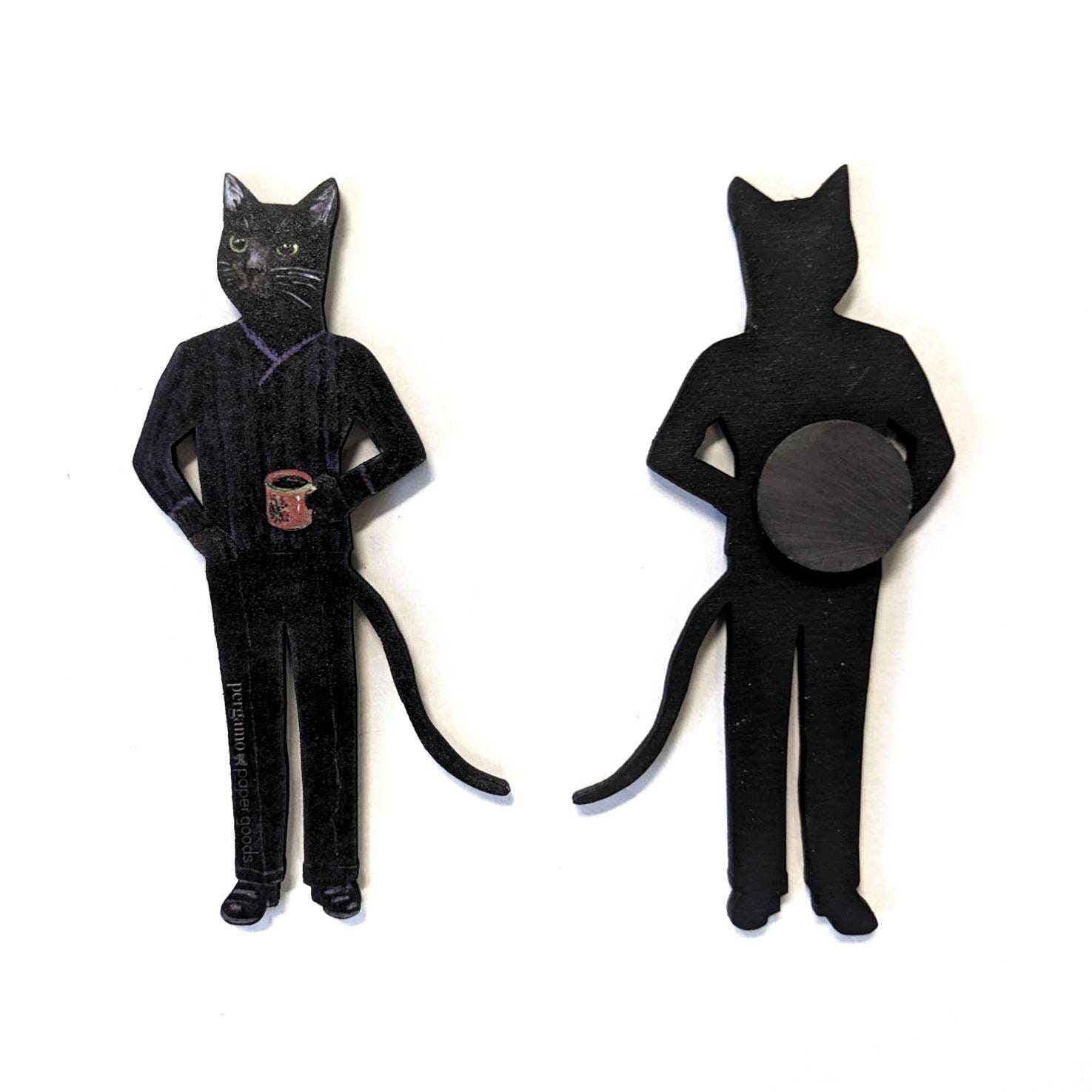 Weird Black Cat Magnet, Cat Mermaid Animal Refrigerator Magnets Fridge Witchy, Laser Cut Wood, Illustrated Witch Gift, Animal Rescue - Thumbnail 2