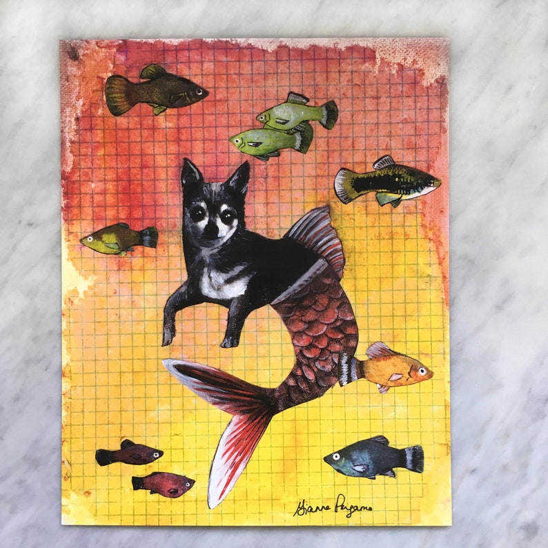 Chihuahua Art Print, 8x10 Mermaid Dogs, Bathroom Decor, Adopt Don't Shop, Chihuahua Gift, Dog Mom Gifts, Weird Art Mermaids, Animal Rescue image 2
