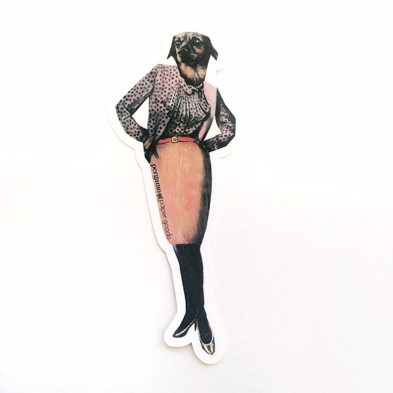 Lady Dog Sticker, Anthropomorphic Vintage Vinyl Stickers Weird, Waterproof Car Decal, Boss Laptop Decals, Retro Dog Lover Stocking Stuffer - Thumbnail 2