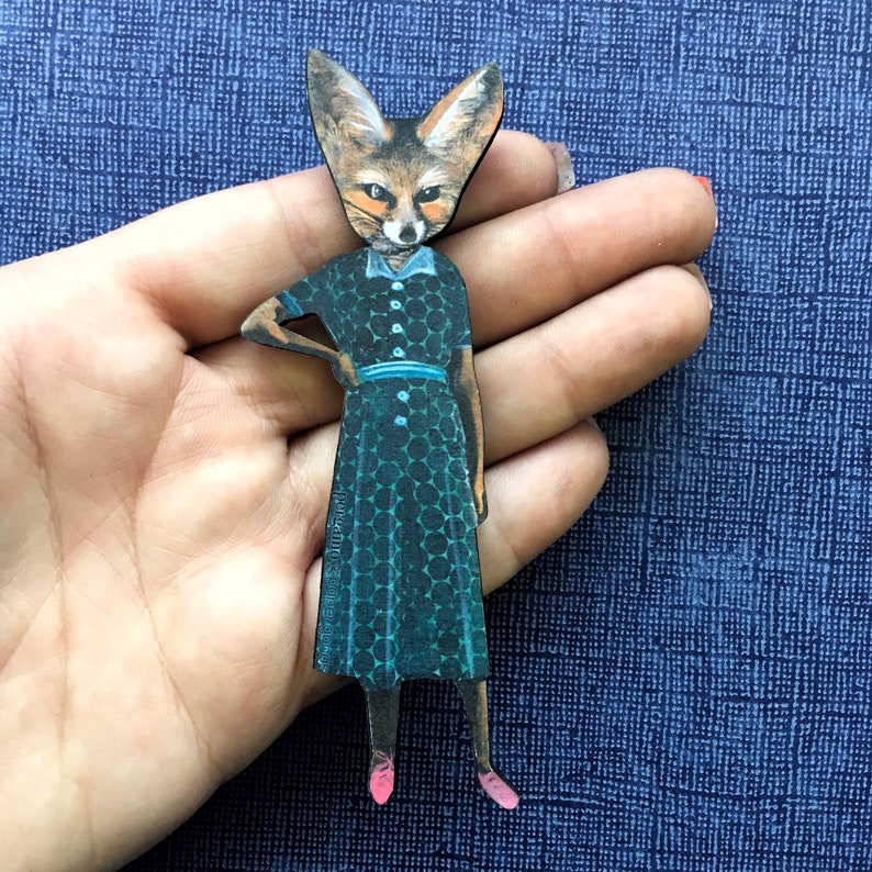 Fennec Fox Magnet, Animals Magnets Fridge, Back to School Gift, Animal Lover Housewarming Gifts, Retro Home Favor, Weird Art for Kitchen image 1
