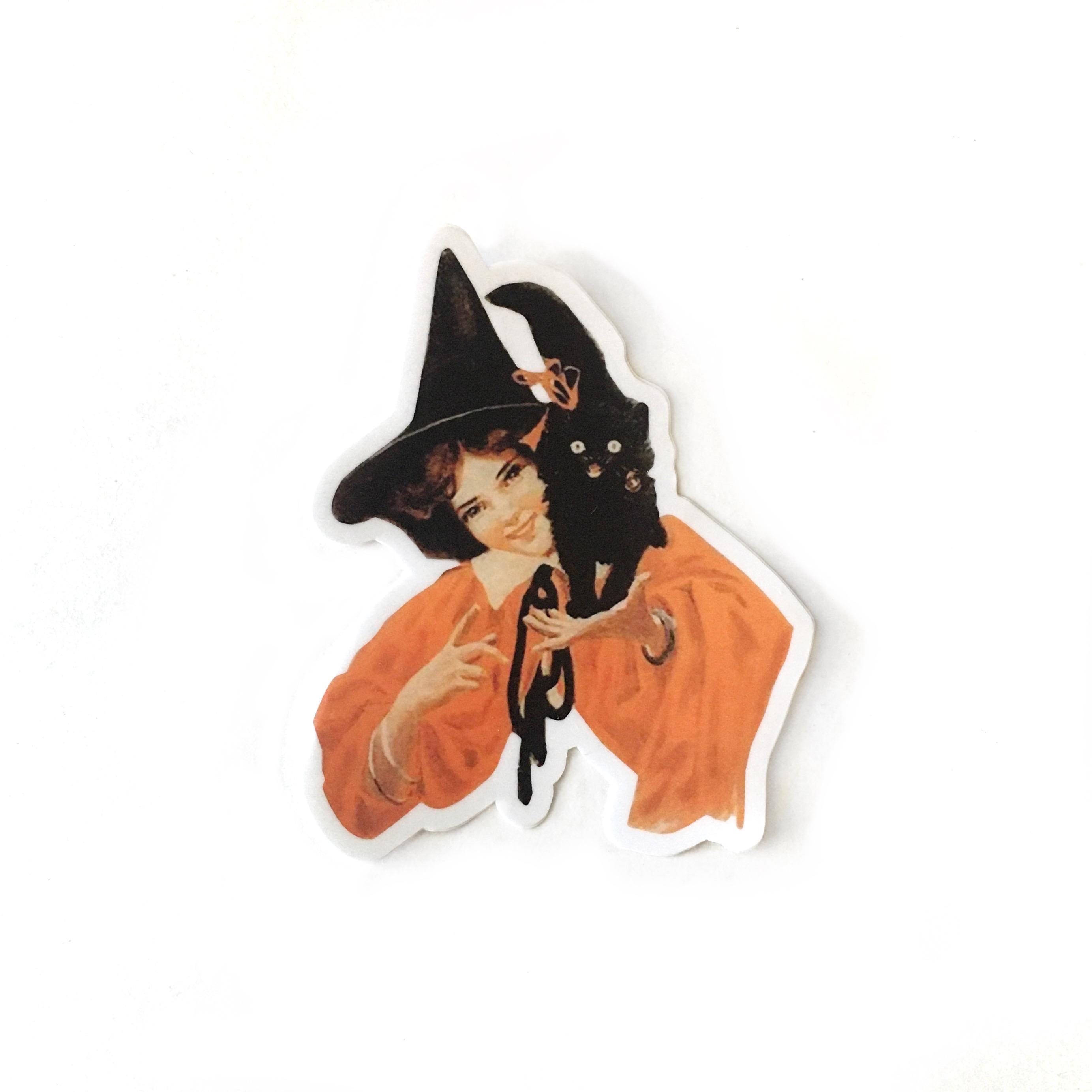 Witch Black Cat Vinyl Sticker, Vintage Halloween Vinyl Stickers, Creepy Scary Cool, Laptop Decals Decal Antique Retro Mix and Match Pack - Thumbnail 2