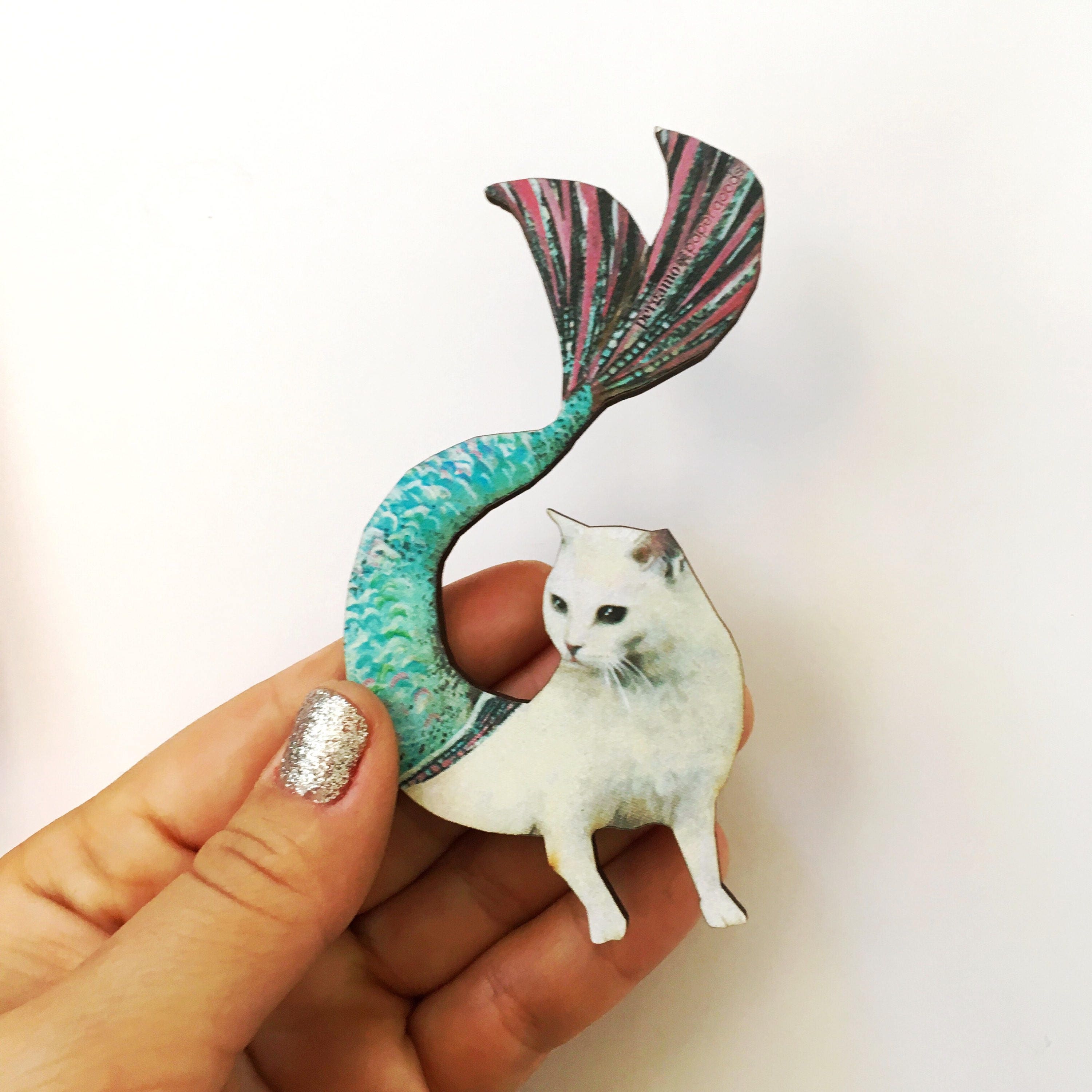 Mermaid Magnet Set | Cat Magnet  | Pug Magnet | Animal Refrigerator Magnets | Illustrated Wood Magnet | Laser Cut Wood Kitchen Gift - Thumbnail 2