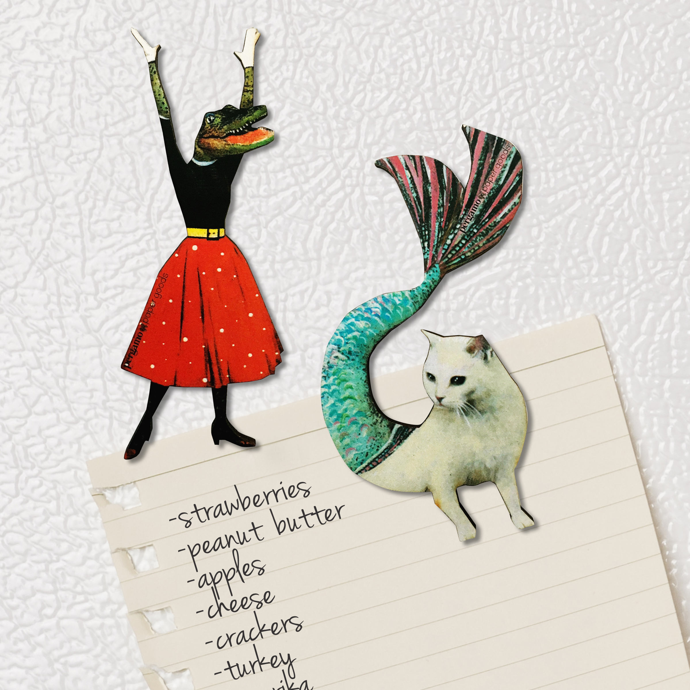Animal Magnet Set, Alligator and Mermaid Cat Refrigerator Magnets Fridge, Illustrated Laser Cut Wood, Weird Art Gifts, FL Florida Souvenir