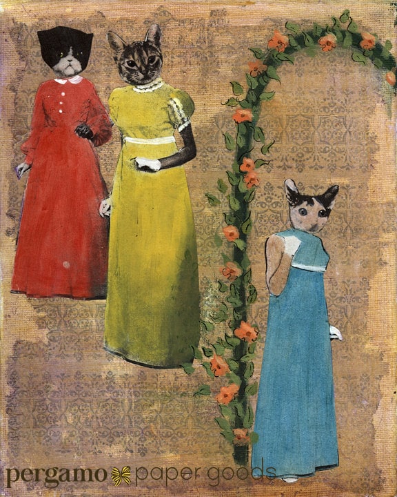 Sassy Cats Art Print, 8x10 Cat Wall Art, Kitty Lover Gift, Party Vintage Cat Art, Surreal Cat Mom Gift, Weird Art, Cat Owner, Gift for Her - Thumbnail 2