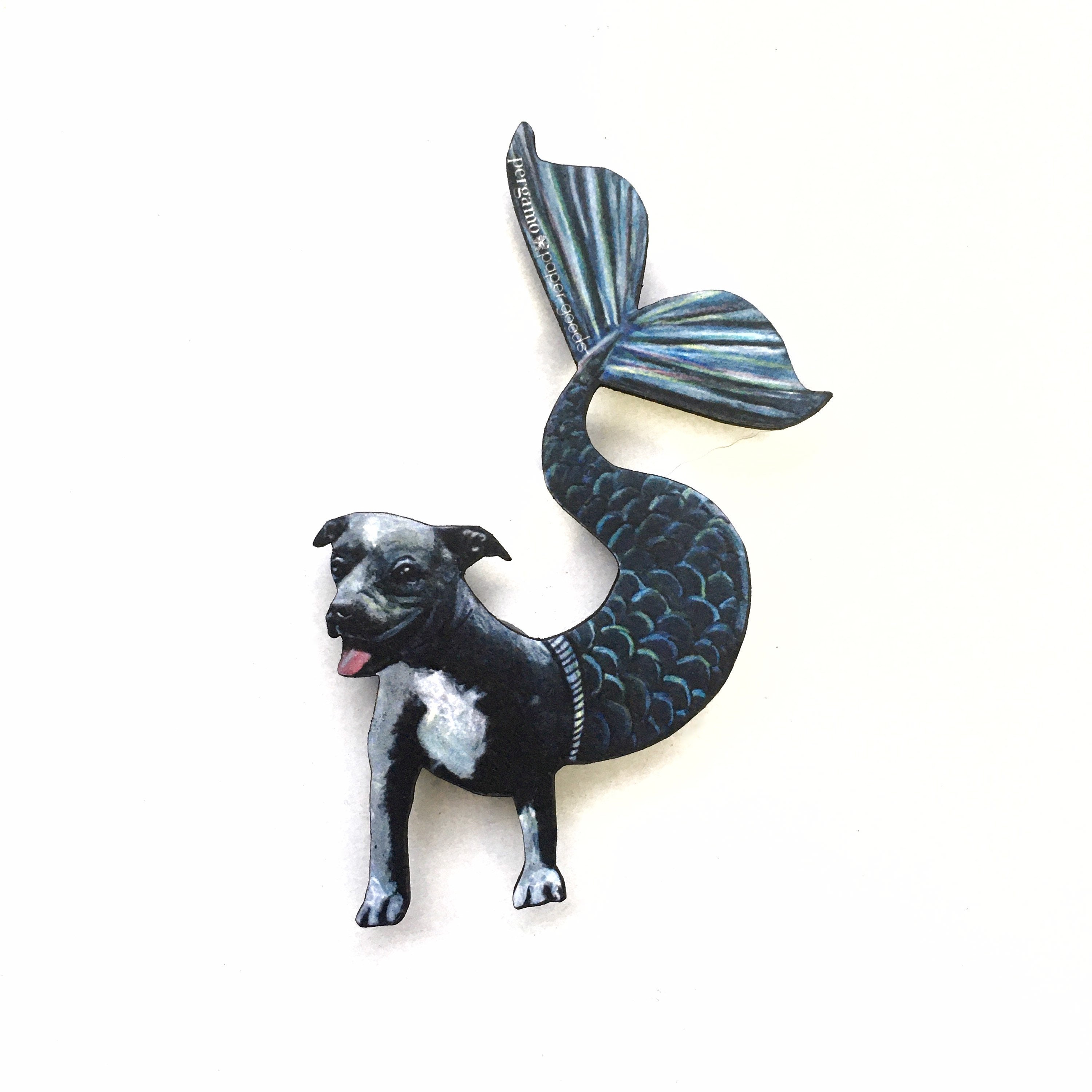 Mermaid Pitbull Magnet, Blue Pitbull Gift, Mermaid Gift, Weird Dog Art, Pit Bull Dog Mermaid Pitbull Memorial Gift, Pitbull Mom Bully Breed - Thumbnail 3
