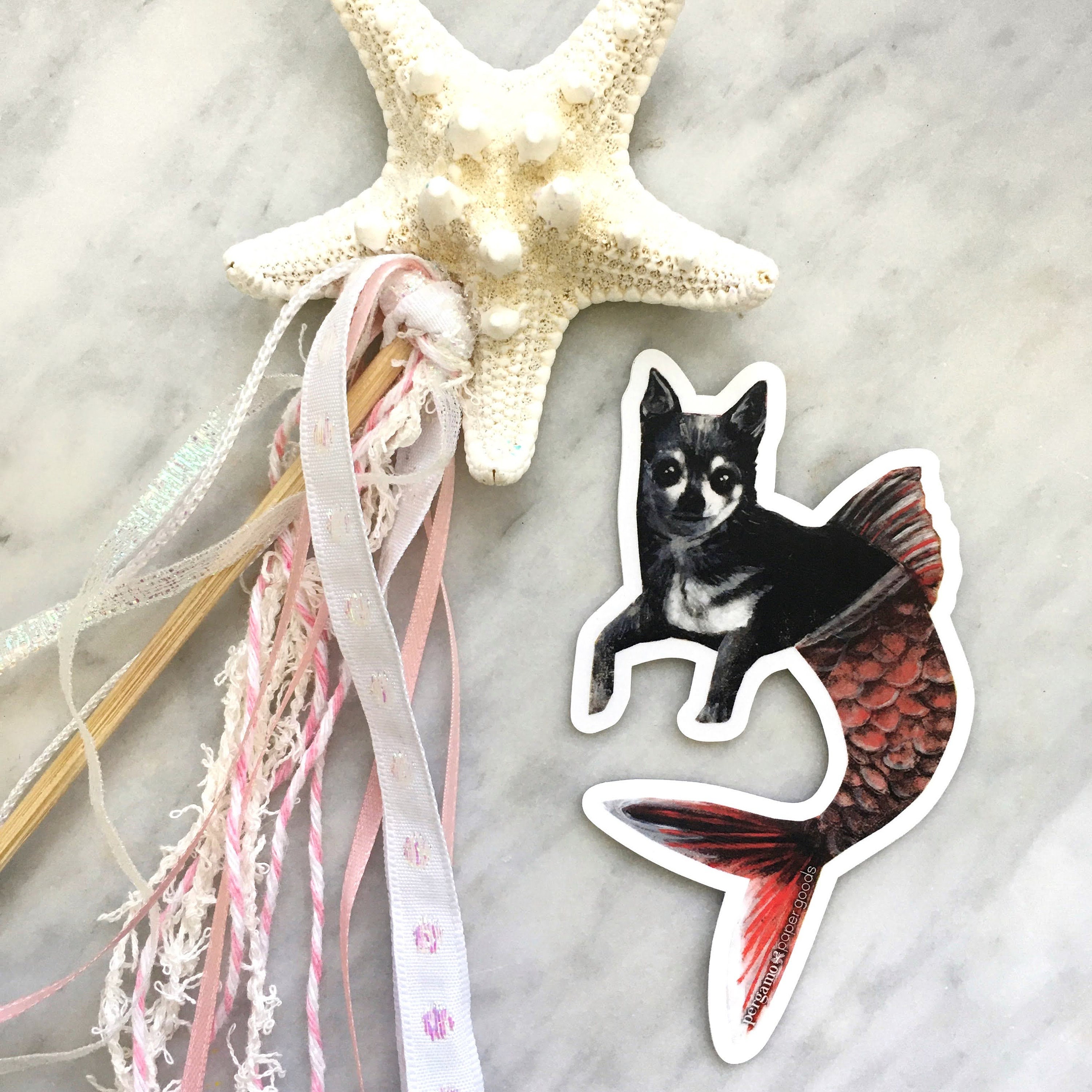 Chihuahua Sticker, Dog Mermaid Stickers for Laptop, Bumper Decal, High Quality Durable Weird Decals, Beach Outdoor  Owner Pet Memorial Gifts - Thumbnail 3