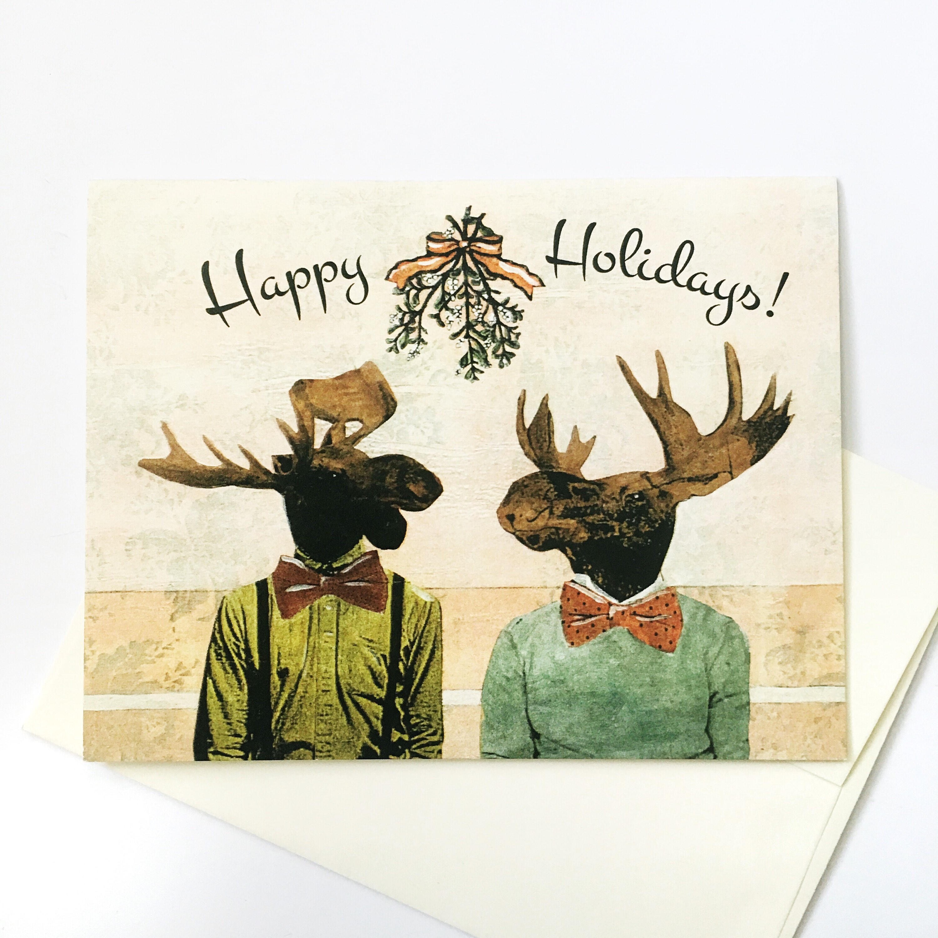 Gay Holiday Card or Card Set, Love Moose Christmas Card, Gay Christmas Card, LGBTQ Cards, Holiday Party Card, LGBTQ Christmas Cards - Thumbnail 5