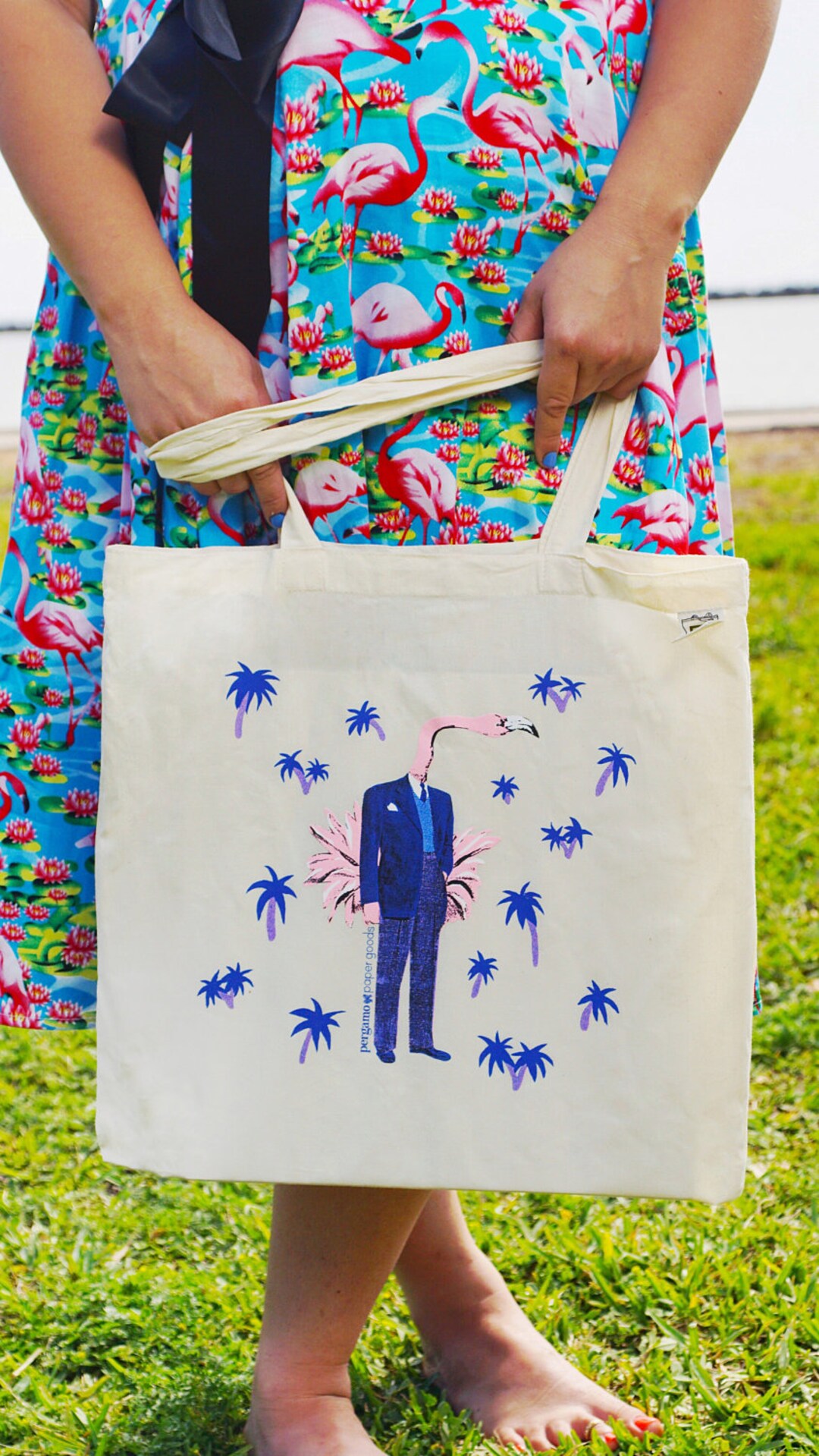 Flamingo Tote Bag Illustrated Organic Cotton Tote Vegan Bag - Etsy