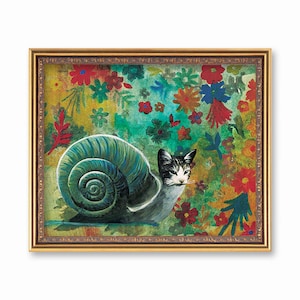 Weird Cat Art Print, Snail Gifts, Housewarming Gift, Weird Art, Maximalist Home Decor, Giclee Print, Animal Lovers, Dorm Room, Cat Mom Rescu