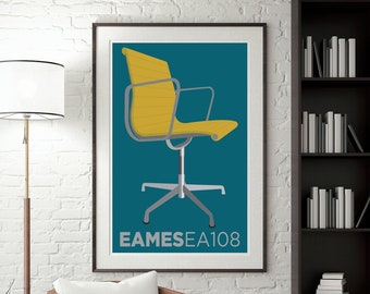 Blue Eames Chair print, Mid Century Modern Industrial design Wall Art Print, Bauhaus poster, Retro Furniture Digital Art, Unique Home decor