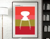 Bauhaus Poster, Arne Jacobsen Ant Chair Print, Red and Pink Poster print, Mid Century Furniture Design Poster, Unique Home decor