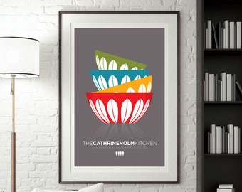 Catherine Holm Danish Scandinavian Kitchen Bowls Poster print, Cathrineholm bowl Mid Century Modern Wall Art Print, New Home Gifts