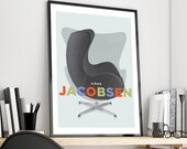Mid Century Modern Industrial design Wall Art, Arne Jacobsen Chair Print, Bauhaus poster, Retro Furniture Digital Art, Unique Home decor
