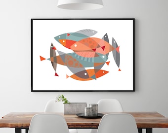 Fish Wall Art Poster Print, Trending Home Decor, Foodie gift, Retro kitchen art, Abstract Fish Art, Mid Century Modern Fish Print