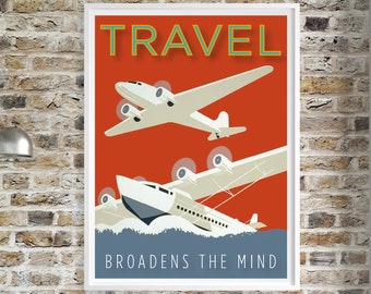 Mid Century Modern Poster, Retro Aviation art Poster print, Travel Theme Man Cave decor, Airplane Wall art, Gifts for pilots, Aircraft Print