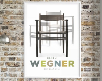 Hans Wenger Contemporary Design Chair print, Danish Design Midcentury chair Wall art, Mid Century Modern Designer chair Illustration print