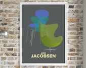 Arne Jacobsen Egg Chair Green Blue Poster, Mid Century Modern Prints, Iconic Furniture Wall Art, Interior Designer gift, Office decor