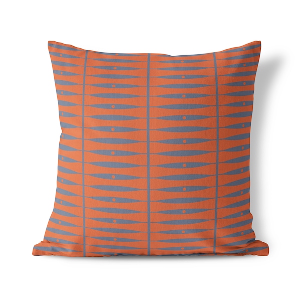 Leafladder Mid Century Modern decor - Orange Cushion Cover, MidCentury Throw Pillow, Orange grey Accent Bedroom Decor, Housewarming gift