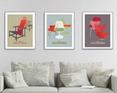 Mid Century Modern, Wall Art Triptych, Arne Jacobsen, Poster Print Set of 3, Famous Designers Art