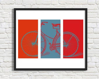 Triptych Bicycle Wall Art, Bicycle gifts, Cycling print, Bicycle poster, New apartment Gift, Vintage Bike poster, Minimalist Bicycle decor