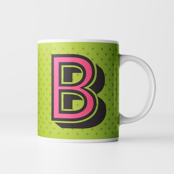 Vintage Alphabet Letter Personalized Mug, Colorful Tea Mug, Custom Initial Mug, Customizable Retro Mugs, Name initial Coffee Mugs