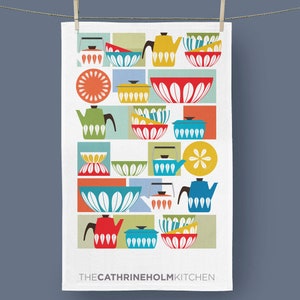 Cathrineholm Tea Towels, Printed Kitchen Towels, Mid Century Kitchen, Blue Tea towel, Reusable Dish cloth, Illustrated towel for Kitchen