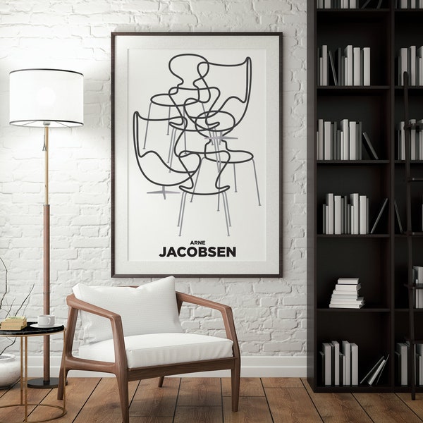 MCM Bauhaus Wall Art, Arne Jacobsen Chair Print, Bauhaus Poster, Retro Furniture Digital Art, Unique Home decor, Black & White