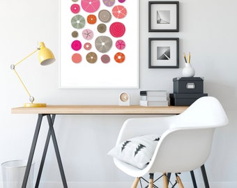 Pink Sea Urchin Shell Wall Art, Pink seashells Abstract print, Sea Urchins Modern Art Print, Contemporary art,  Minimal illustration print