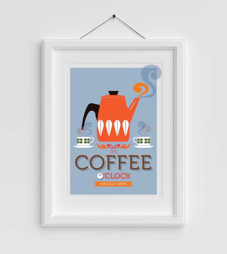 Coffee Oclock Kitchen Wall Art Coffee Pot Poster Print Etsy
