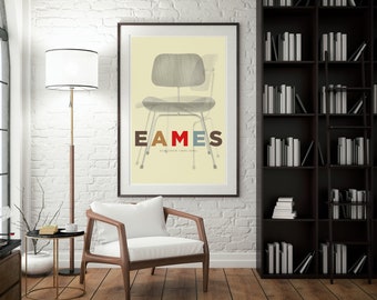 Charles Eames Chair print, Mid Century Modern Industrial design Wall Art Print, Bauhaus poster, Retro Furniture Digital, Unique Home decor